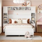 Lit double 140x200 bois massif blanc 4 tiroirs + grand rangement sommier lattes inclus - cadre pratique ...