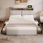 Lit double 140x200 cm avec 4 tiroirs et prise usb c rangement pratique t�te de lit r�glable en hauteur ...