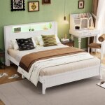 Lit double 140x200 cm lit adulte lit simple en bois avec bandes lumineuses led 1 compartiment et sommiers ...