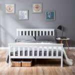 Lit double 140x200 cm en bois massif avec tête de litcadre de lit 2 personnes avec sommier à lattes pour ... Lit double 140x200 cm en bois massif avec tête de litcadre de lit 2 personnes avec sommier à lattes pour ...