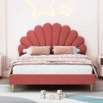 Lit double 140x200 cm lit fille avec sommier  lattes et tte de lit en forme de ptale lit capitonn ...