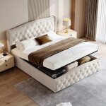 Lit double 140x200 cm - luminarix - lit rembourr - hydraulique - cadre de lit coffre 140x200 cm - sommier ...