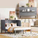 Lit escamotable 140x200 cm en bois pour adolescent avec lattes pour petits espaces - gris