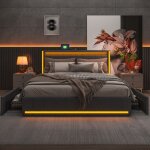 Lit double 140x200 cm lit rembourré avec prise de lumière led 4 tiroirs en lin doux pour la peau avec ... Lit double 140x200 cm lit rembourré avec prise de lumière led 4 tiroirs en lin doux pour la peau avec ...