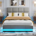 Lit double 140x200 cm en simili cuir gris cadre de lit avec sommier  lattes rangement hydraulique et ...