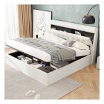 Lit double 140x200 cm avec sommier cadre de lit avec t�te de lit lit coffre double lit adulte rembourr� ...