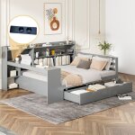 Lit double 140x200cm canap - lit lit adulte en bois massif avec bureau tagres compartiments tiroirs ...
