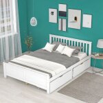 Lit double 140x200cm - lit avec tiroirs de rangement cadre de lit en pin - style minimaliste - blanc ...