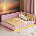 Lit double 140x200 cm - t�te de lit softback semi - envelopp� rose - usb int�gr� - led dambiance r�glable ...