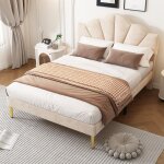 Lit double 140x200cm en velours avec rembourr� t�te de lit en forme de coquillage r�glablelit enfant ...