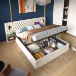 Lit double 160 x 200 cm avec 2 tables de chevet lit coffre avec lampe de lecture et usb lit rembourré ... Lit double 160 x 200 cm avec 2 tables de chevet lit coffre avec lampe de lecture et usb lit rembourré ...