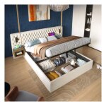 Lit double 160 x 200 cm avec 2 tables de chevet lit coffre avec usb et lampe de lecture lit rembourré ... Lit double 160 x 200 cm avec 2 tables de chevet lit coffre avec usb et lampe de lecture lit rembourré ...