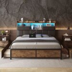 Lit double - 160 x 200 cm - ambiance - Éclairage led - en pu - espace de rangement - tête de lit avec ... Lit double - 160 x 200 cm - ambiance - Éclairage led - en pu - espace de rangement - tête de lit avec ...