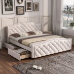 Lit double 160x200cm lit adult lit capitonn lit 2 personnes aver 2 tiroirs et tte de lit sommier  ...