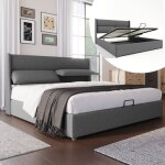 Lit coffre double 160x200 cm en lin avec appuis - t�te r�glableslit adulte rembourr� avec sommier � lattes ...