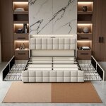 Lit 160x200 avec rangement et led rgb - lit adulte avec 2 ports usb - cadre m�tal stable - t�te de lit ...