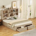 Lit double 160x200 cm lit 2 personnes adulte avec deux tiroirs au pied du lit t�te de lit avec espace ...