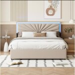 Lit adulte 160x200 cm avec tiroirs?sommier et led et cadre de littte de lit design en tissu bigeavec ...