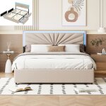 Lit double 160x200 cm avec 4 tiroirs t�te de lit r�glable avec led lit rembourr� avec sommier � lattes ...