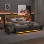 Lit double 160x200 cm - lit adulte avec led et chargement usb - 4 tiroirs - sommier à lattes - en lin ... Lit double 160x200 cm - lit adulte avec led et chargement usb - 4 tiroirs - sommier à lattes - en lin ...