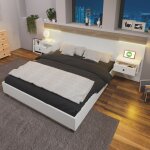 Lit double 160x200 cm en bois lit adulte avec 2 commodes de nuit led et prise usb - c set en ch�ne sonoma ...
