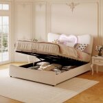 Lit double 160x200 cm eifson led usb et type c lit coffre avec tête de lit c?ur tissu en velours beige ... Lit double 160x200 cm eifson led usb et type c lit coffre avec tête de lit c?ur tissu en velours beige ...