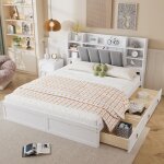 Lit double 160x200 cm avec tagres ouvertes lit 2 personnes avec trois tiroirs lit en pin  lattescadre ...