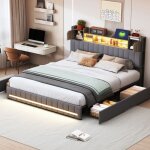 Lit double 160x200 cm avec fonction de chargement usb lit adulte t�te de lit et �clairage led et 4 tiroirs ...