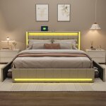 Lit double 160x200 cm avec led et chargement usb type - c lit rembourré avec 4 tiroirs cadre de lit sommier ... Lit double 160x200 cm avec led et chargement usb type - c lit rembourré avec 4 tiroirs cadre de lit sommier ...