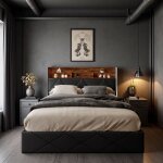 Lit hydraulique - 160x200 cm - rangement pneumatique - led rgb int�gr�e - 3 ports usb (usb - c + 2 usb ...