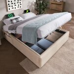 Lit double 160x200 cm lit rembourr� lit coffre avec usb - c et sommier � lattes int�gral sans t�te de ...