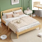 Lit double 160x200 cm rotin respirant - sommier  lattes - design naturel - 2 places