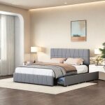 Lit 160 x 200 avec tête de lit et sommier lit double tapissé avec rangement 4 tiroirs cadre de lit 160x200 ... Lit 160 x 200 avec tête de lit et sommier lit double tapissé avec rangement 4 tiroirs cadre de lit 160x200 ...