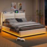 Lit double 160x200 cm velours led t�te de lit rembourr� avec fonction de chargement usb type - c lit ...
