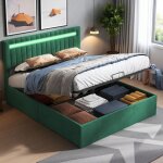 Lit double 160x200 lit coffre adulte avec fonction soulèvement facile - design moderne led rgb - vert ... Lit double 160x200 lit coffre adulte avec fonction soulèvement facile - design moderne led rgb - vert ...