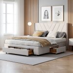 Lit double 160x200 lit coffre adulte avec tiroirs sécurité enfant + rangement invisible style français ... Lit double 160x200 lit coffre adulte avec tiroirs sécurité enfant + rangement invisible style français ...