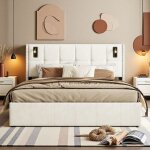 Lit double 160x200 coffre led - rangement xxl Éclairage rechargeable & tête de lit velours beige - moderne ... Lit double 160x200 coffre led - rangement xxl Éclairage rechargeable & tête de lit velours beige - moderne ...