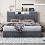 Lit double 160x200 avec tiroirs lit adulte led avec usb et type - c lit rembourr en velours lit coffre ...