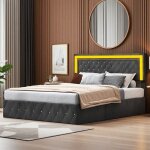 Lit adulte hydraulique 160x200 cm avec rangement coffre et led rgb - lit double 2 personnes  lattes ...