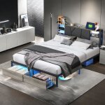 Lit double 160x200cm avec recharge usb fonction de recharge t�te de lit et �clairage led app - controlavec ...