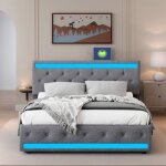 Lit double 180 x 200 lit adulte 180x200 avec 4 tiroirs avec port usb et led cadre de lit avec tete de ...