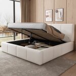 Lit double 180 x 200 cm avec tte de lit rembourre lit coffre avec sommier  lattes et rangement tissu ...