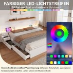 Lit double 180x200 cm lit en bois massif avec port usb clairage  led et prise 2 tables de chevet tiroirs ...