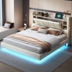 Lit double 180x200 cm avec �clairage led et rangement cach� - lit adulte capitonn� en pu - design contemporain ...