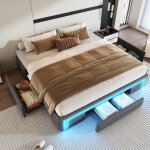 Lit double 180x200 cm avec tiroirs et bande lumineuse led cadre de lit adulte en métalliques lit 2 personnes ... Lit double 180x200 cm avec tiroirs et bande lumineuse led cadre de lit adulte en métalliques lit 2 personnes ...