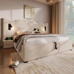 Lit double 180x200 - marque - design contemporain - lampe de lecture - ports usb - c - coffre de rangement ...