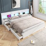 Lit double 180x200 avec sommier et clairage led pour adultes et adolescents usb 2 tables de chevet avec ...