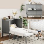 Lit escamotable 90x200 cm en bois pour adolescent avec sommier  lattes pour petits espaces - gris