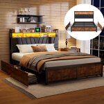 Lit double adulte 160�200 avec 4 tiroirs et sommier m�tallique - cadre de lit avec chargement usb et ...