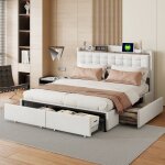 Lit double lit adulte 160 * 200 cm lit rembourré avec port de charge usb et tête de lit avec étagère ... Lit double lit adulte 160 * 200 cm lit rembourré avec port de charge usb et tête de lit avec étagère ...
